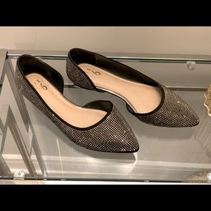 ‼️🤑FLASH SALE Rhinestone Gem Embellished Black Pointed Toe Ballet Flats